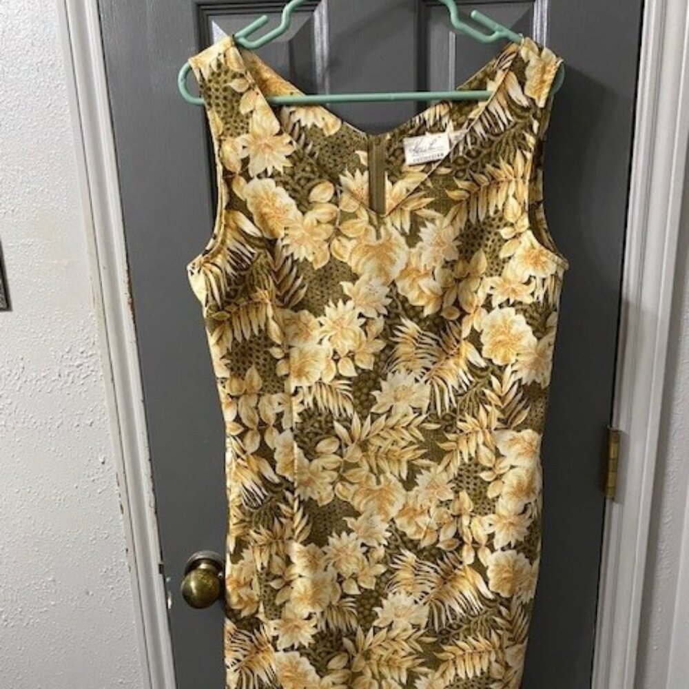 Vtg Kathie Lee Dress 12 Gold Floral Sleeveless Slip Dress 90s Feminine Romantic
